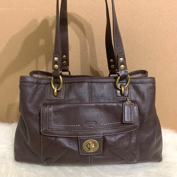 COACH Dark Brown Pebbled Leather PENELOPE Turn Lock Pocket CarryAll Tote F19044 - Picture 16 of 16